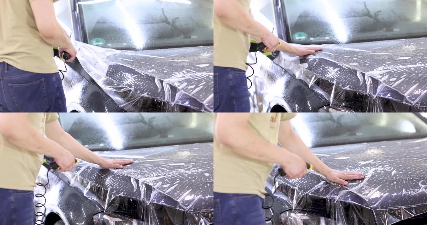 用保护膜覆盖汽车，以保护其免受刮擦和擦伤4k电影