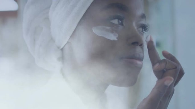非裔美国妇女在浅色斑点上使用面霜的动画