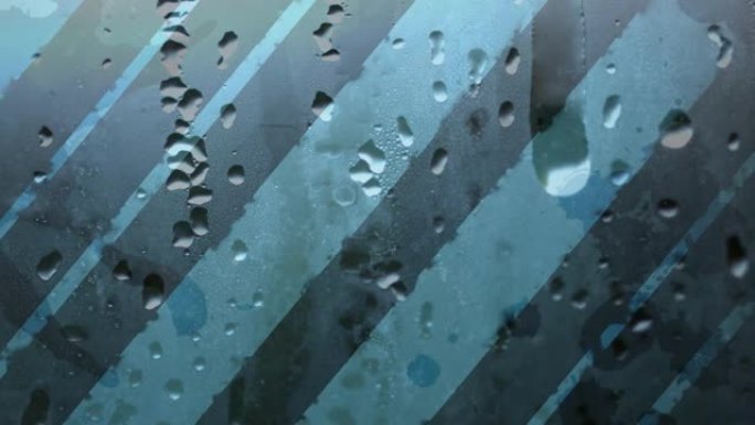 条纹蓝色背景上玻璃上的水滴动画