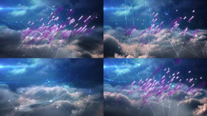 紫色线的动画和云上天空的连接网络