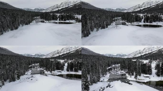 雪山和河流的鸟瞰图