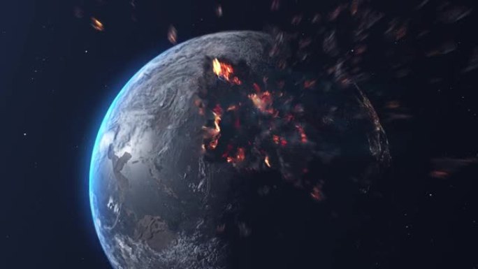 小行星流星带着燃烧的碎片驶向地球的岩石