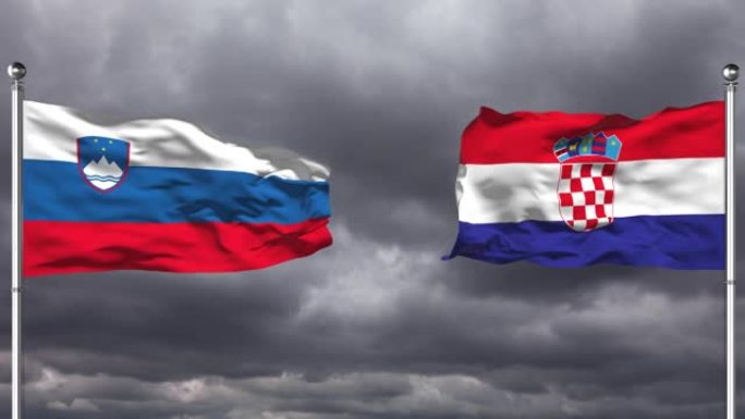 斯洛文尼亚和克罗地亚国旗互相挥舞|可循环。