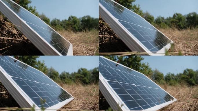 便携式太阳能电池板安装在地面上并在室外发电