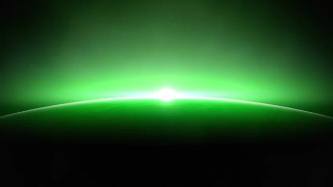 太空中的大星球和绿色霓虹灯