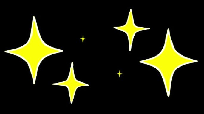 动画黄色星星在黑色背景上闪闪发光。