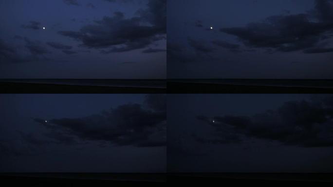 卡尔梅克共和国草原上的月亮和云
