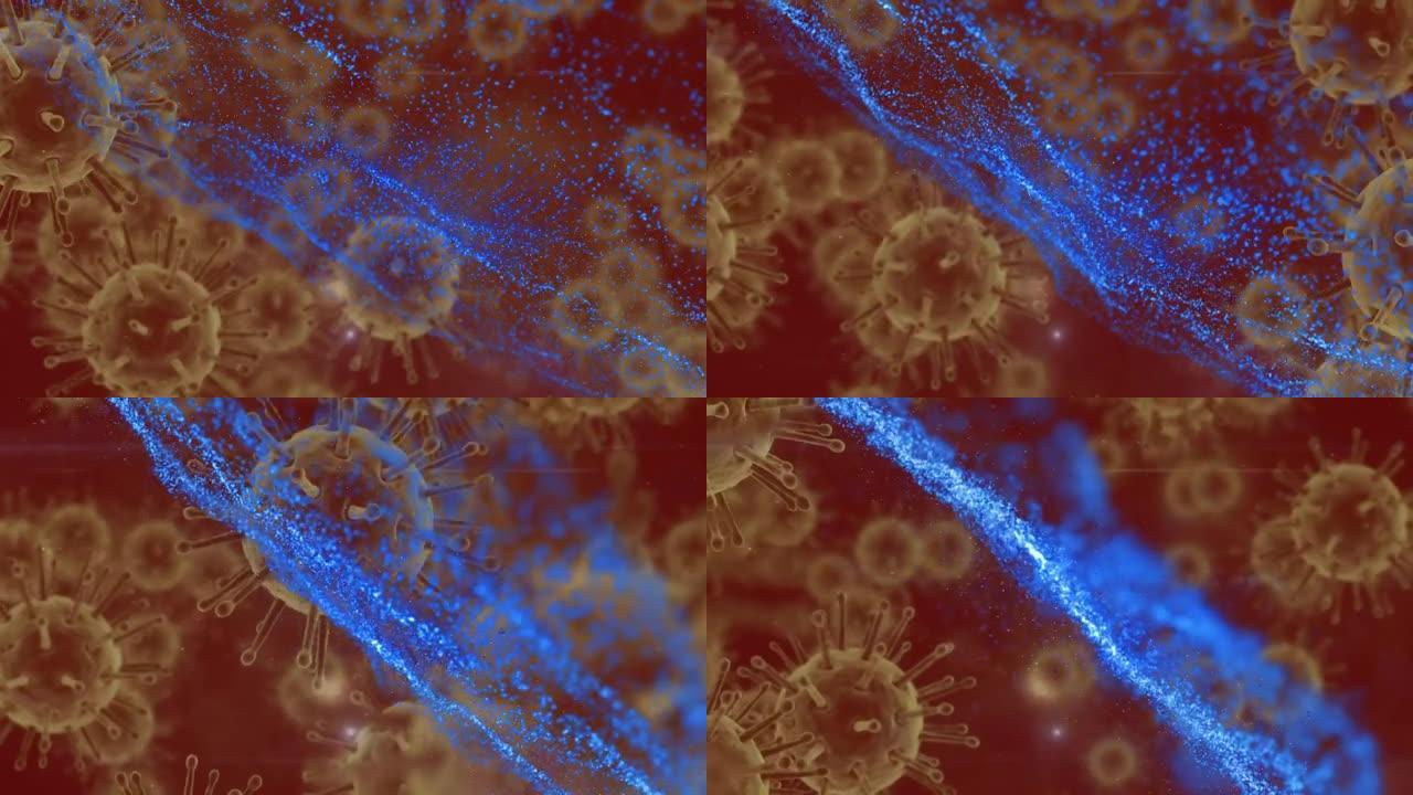 蓝波在黑暗背景上移动细胞的动画