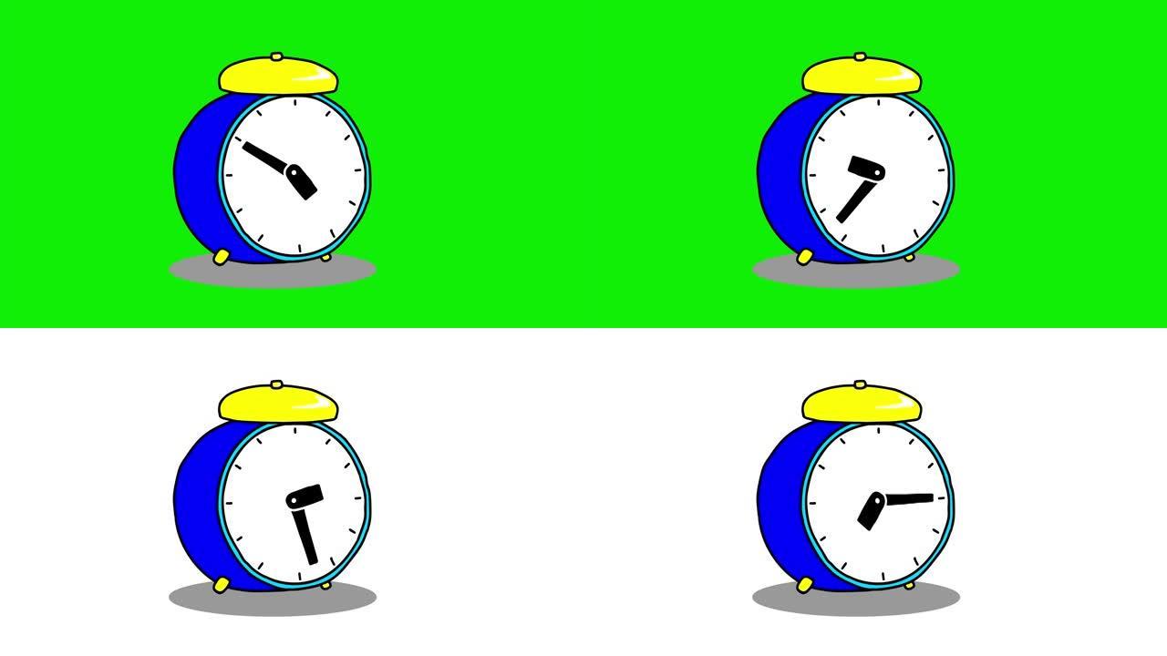 2D动画绿屏，闹钟，时间流逝，手绕一圈移动。生命短暂的概念。