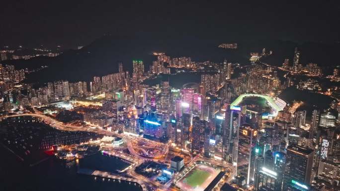 4K正版-航拍香港维多利亚港繁华夜景03