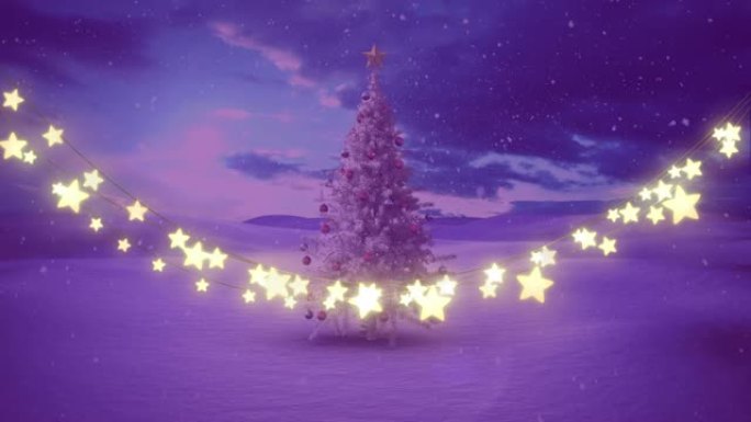 发光的圣诞仙女灯串和圣诞树的动画