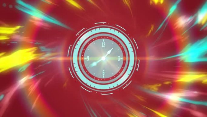 时钟在红色背景上移动的动画