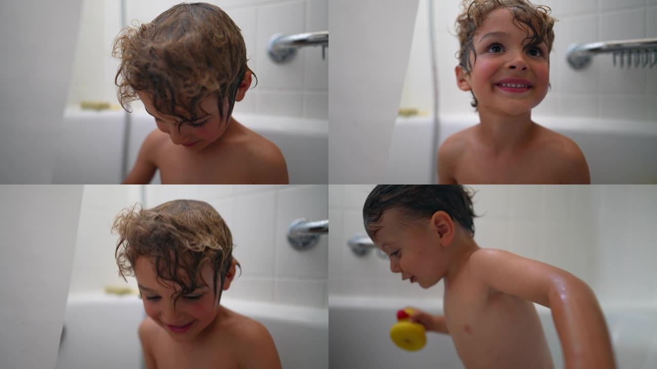 给孩子洗澡。小男孩洗澡和蹒跚学步的弟弟