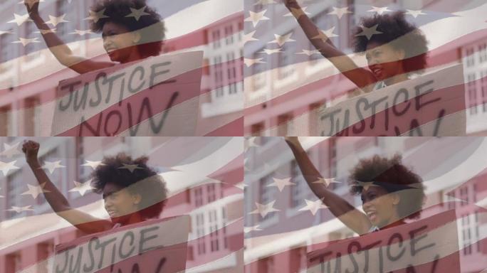 美国国旗在资深非裔美国妇女上的演示动画