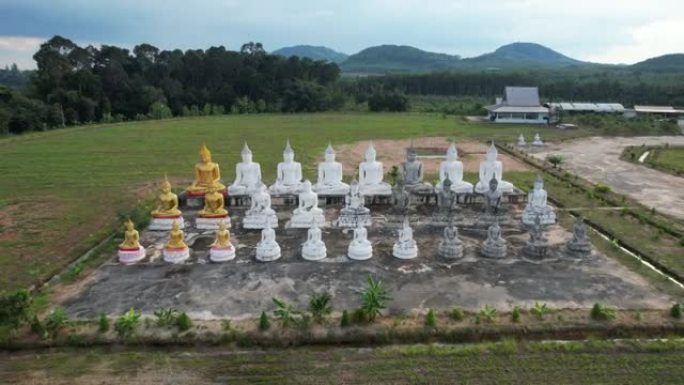 拍摄的4k空中电影飞越一组佛像，Nakornsrithammarat，泰国