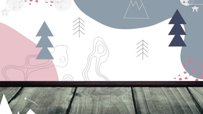 白色背景上的圣诞树和装饰物的动画