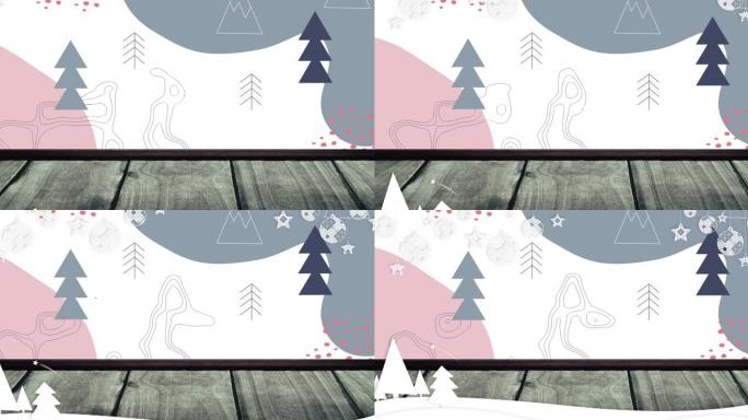 白色背景上的圣诞树和装饰物的动画