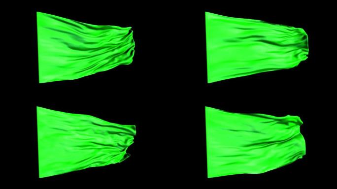 动画绿旗正在无缝循环挥舞。逼真的绿色旗帜在风中飘扬。空的绿旗。
