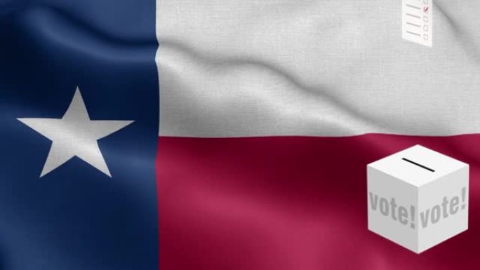 德克萨斯州-选票飞到盒子为德克萨斯选择-投票箱在国旗前-选举-投票-国旗德克萨斯州波图案循环元素-织