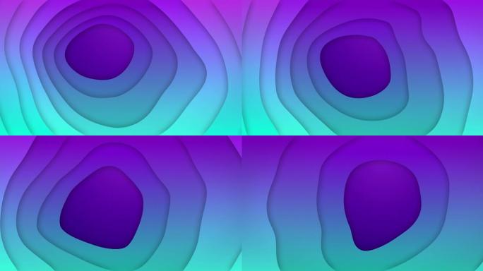 旋转蓝色和紫色有机形式在紫色背景上移动的动画
