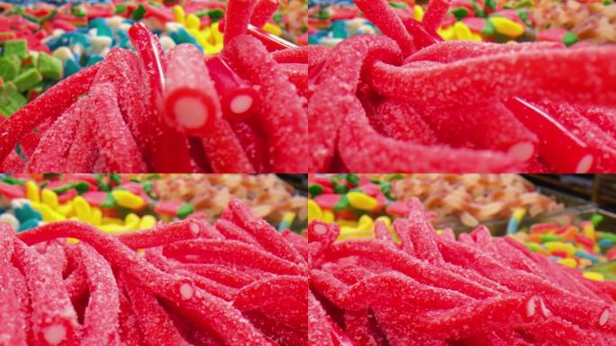 一堆果冻红色糖果棒