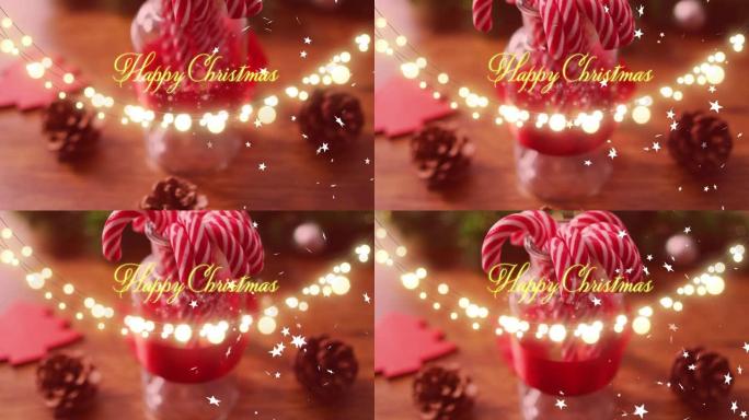 糖果手杖上的圣诞节快乐文字动画