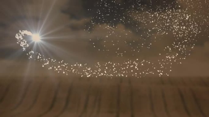 棕色背景下流星和雪落在乡村田野上的动画