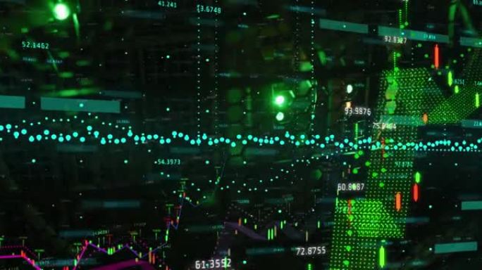 计算机服务器绿灯上的数据处理动画