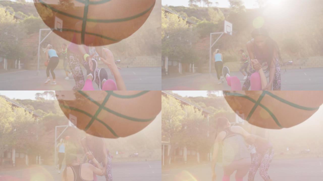 篮球动画在户外打篮球的女性中