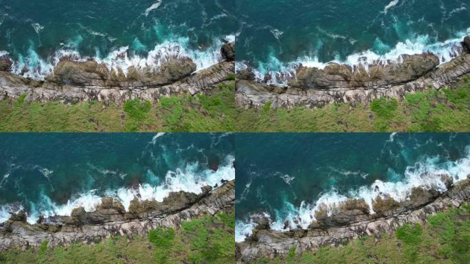 空中无人机俯视，俯视图拍摄海岸线和海洋，复制空间，泰国普吉岛