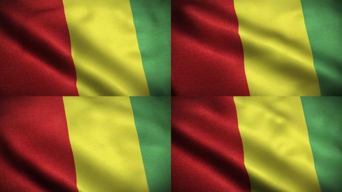 几内亚国旗动画库存视频-几内亚国旗在循环和纹理3d渲染背景-高度详细的织物图案和可循环-几内亚共和国