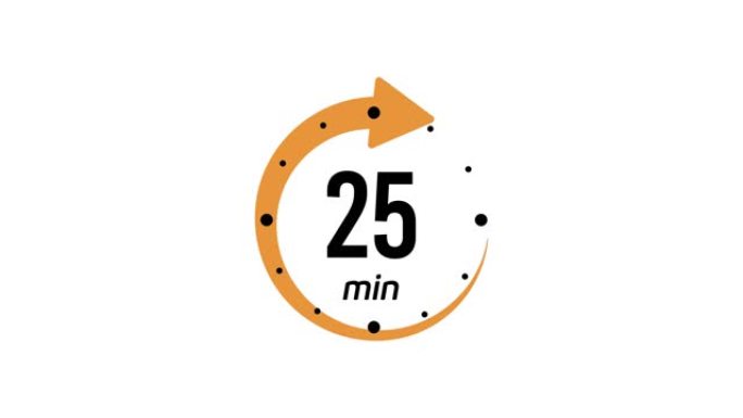 25分钟计时器符号颜色样式隔离在白色背景上。25分钟时间圈图标。动画计时器图标25分钟。时钟、秒表、