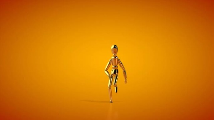 有趣的金色人体模特嘻哈侧步舞，无缝循环，橙色工作室