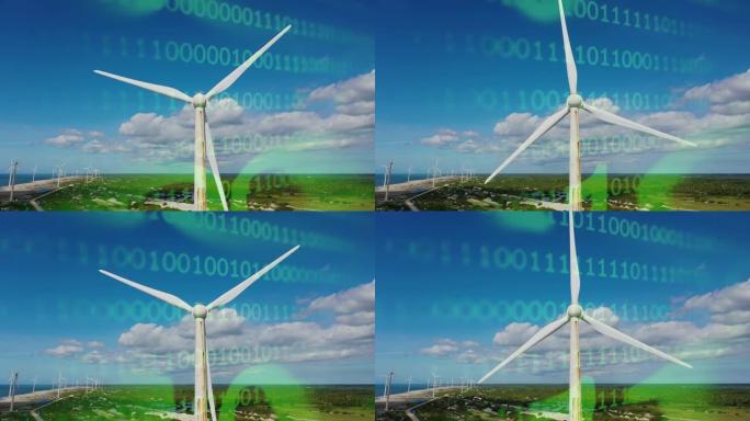 绿色能源技术。风电场涡轮机。二氧化碳减排计数器。