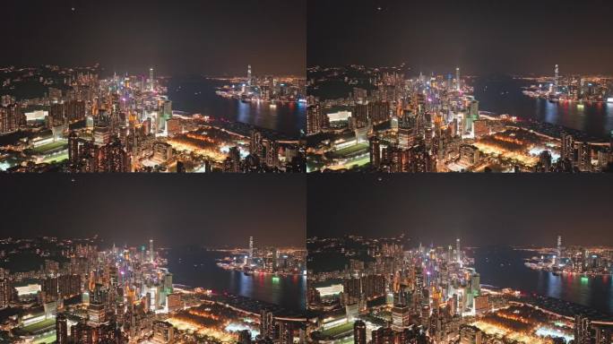 4K正版-航拍香港维多利亚港繁华夜景01