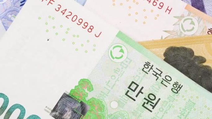 韩国货币票据。有1000，10000，5000，50000