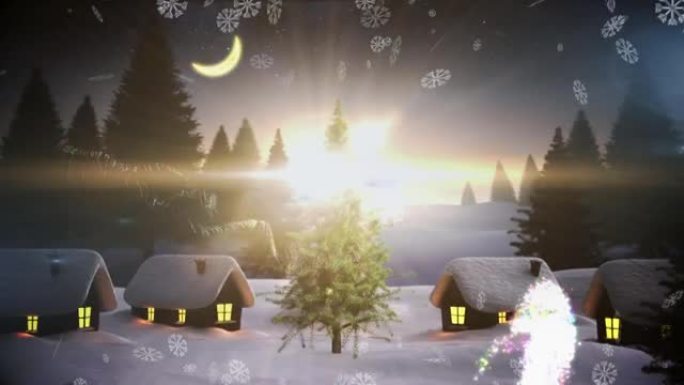 雪花落在流星上，绕着圣诞树旋转