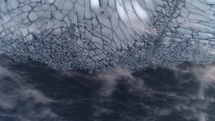 贝加尔湖冰。从无人机上射击。俄罗斯。布里亚特共和国。乌兰乌德。无人机射击。从上方观看