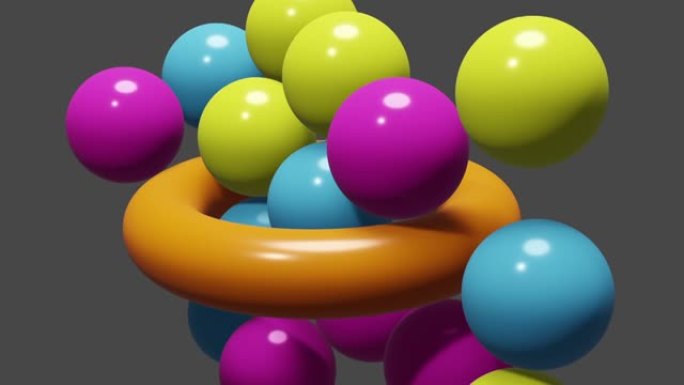 带有粘性磁球和浮球相互撞击和推动的抽象广告素材