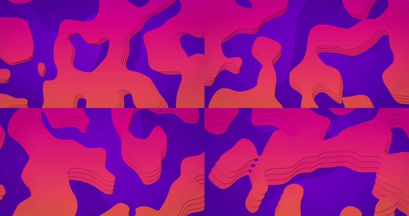 紫色背景上粉红色和橙色有机形式的动画