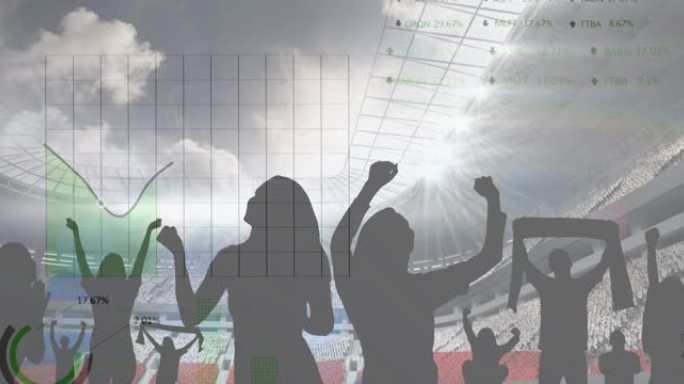 多云天空体育场体育迷界面上的图形动画和数据处理