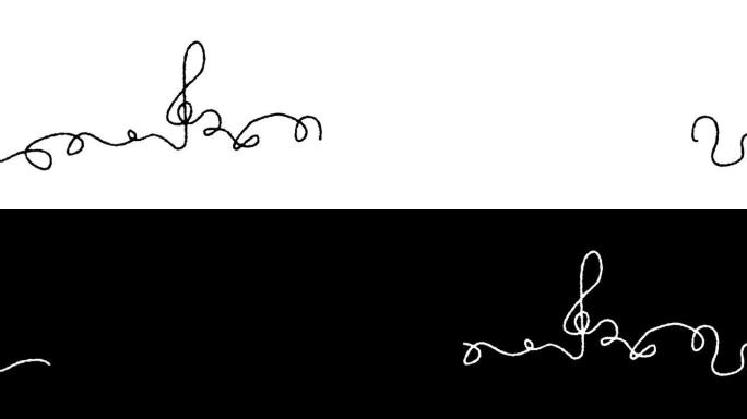 自画高音谱号。高音谱号单连续单线绘制的简单动画。白色背景上的素描动画黑线。音乐笔记。4k视频运动图形