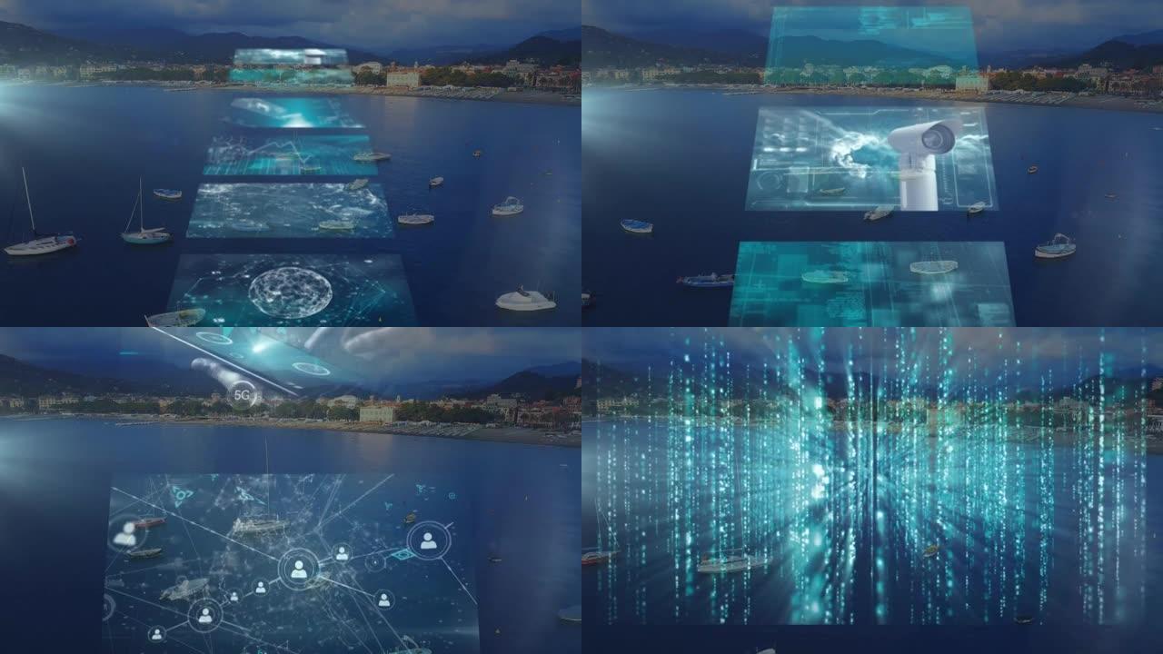 海景数据处理动画计算机、海景、全球、