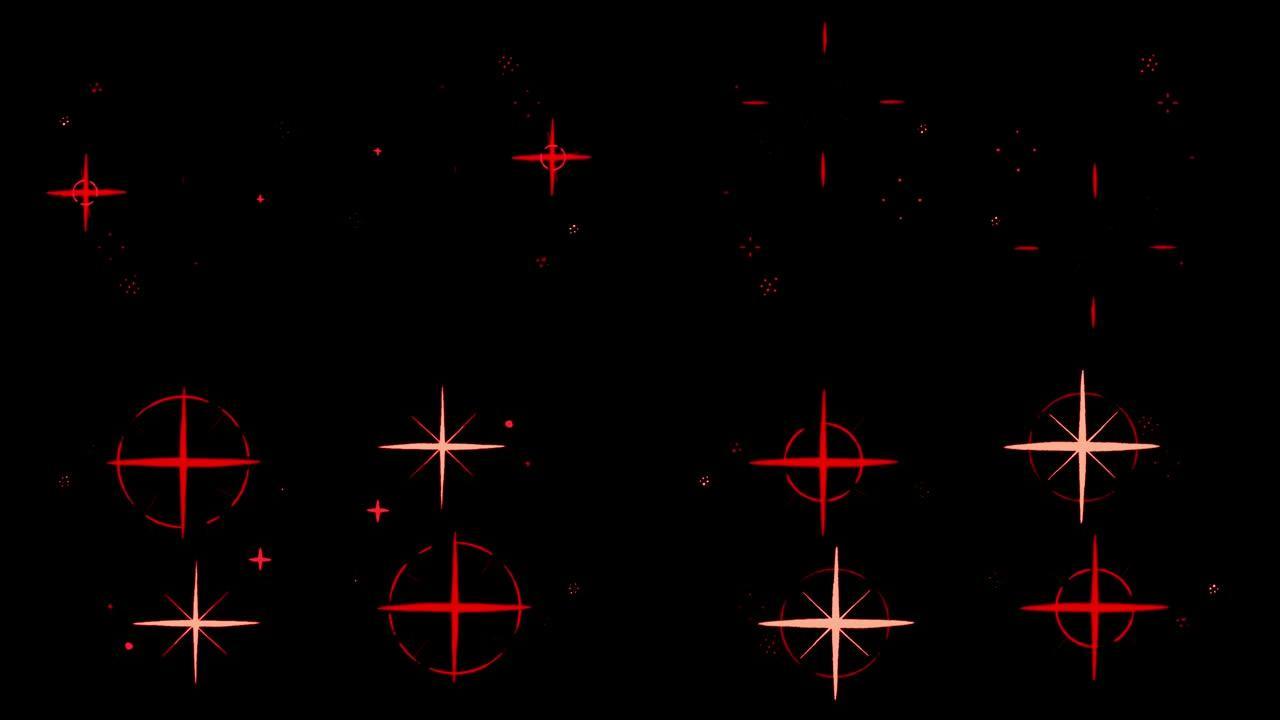 动画红星形状在黑色背景上闪闪发光。