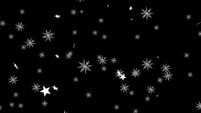 红色背景下漂浮的多星和雪花图标的数字动画