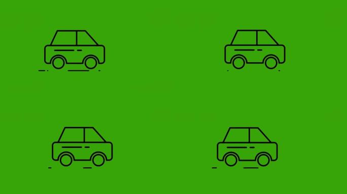 绿色屏幕上的线移动汽车动画。4k视频运动图形动画。可用于explayner视频。