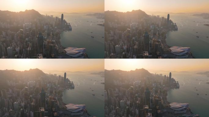 4K正版-航拍香港半岛黄昏日落景观01