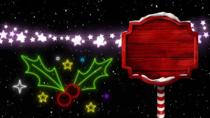 圣诞节时带有雪花和仙女灯的复制空间的路标动画
