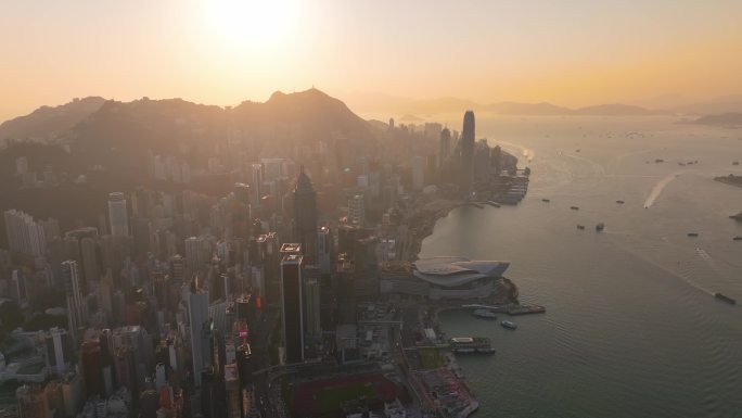 4K正版-航拍香港半岛黄昏日落景观03