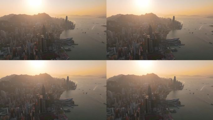 4K正版-航拍香港半岛黄昏日落景观03